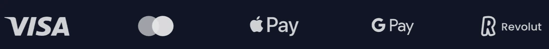 Geaccepteerde betaalmethoden: Visa, Mastercard, Apple Pay, Google Pay en Revolut